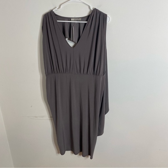 ASOS Curve Gray Dress Sz 14 Open Back V-neck Sleeveless Midi - Picture 2 of 5